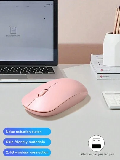 時尚靜音啞光光學USB2.4G無線滑鼠，適用於辦公、遊戲、手機、平板、iPad、筆記本，附帶電池