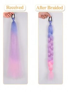 Snythetic Colored Hair Extensions 24 Inch Ponytail Extension With Hair Tie Ombre Braid Ponytail Rainbow Festival Party Rave Crazy Hair Day For Girls Kids