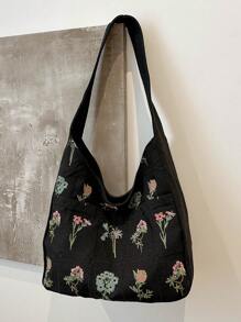 Quilted Floral Pattern Women's Xi Shoulder Bag - Black - View 11