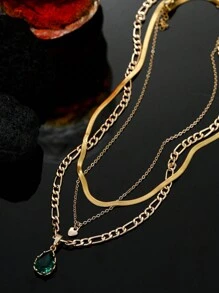 3er-Set Halskette im Vintage-Stil in smaragdgrün gestaffelt, rostfreie Kette mit herzförmiger Dekoration für den Hals zum Valentinstag