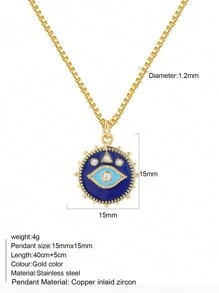 1pc Heart-Shaped Demon Eye, Star & Sun, Turtle, Bee, Conch Shaped Golden Pendant Necklace, Ocean Theme Stainless Steel Women's Jewelry - Yellow Gold - View 43