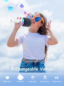 FIFINE 卡拉 OK 麦克风蓝牙无线，唱歌麦克风，手持麦克风带扬声器便携式适合所有年龄段，语音变换，监听，智能手机 RGB 麦克风-E2 白色 - 白色 - 查看 5