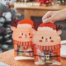 10pcs Christmas Party Candy Biscuit Chocolate Sealed Packaging Bags, Creative Cartoon Cute Version Gift Packaging Bags