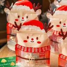 10pcs Christmas Party Candy Biscuit Chocolate Sealed Packaging Bags, Creative Cartoon Cute Version Gift Packaging Bags