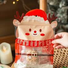 10pcs Christmas Party Candy Biscuit Chocolate Sealed Packaging Bags, Creative Cartoon Cute Version Gift Packaging Bags