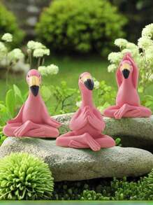 3pcs Mini Yoga Flamingo Statue - Small Gift Whimsical Kawaii Pink Flamingo Table Decor, Set Of 3 Fairy Garden Lawn Statue, Flamingo Gift For Women/Mom/Grandma/Girls - Multicolor - View 1