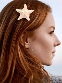 6pcs Realistic Ocean Starfish Hair Clips, Perfect For Vacation Claw Clips Hair Claws Hair Barrettes, School Stuff, Hair Accessories, Head Accessories, Hair Accessories For Women - Beige - View 2