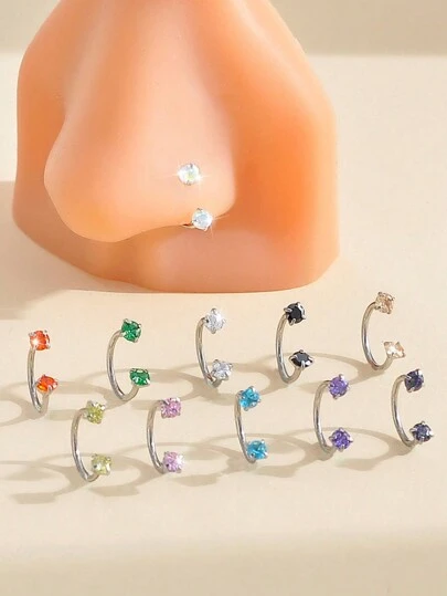 1件简约时尚魅力闪亮不锈钢锆石混色水钻鼻环/鼻钉，1.0毫米，男女皆宜，适合节日、派对和日常佩戴