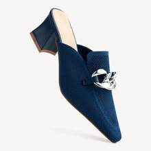 NEWBELLA Mousse Fit Pointed Toe Women Heeled Mules,Thick Heels Are Fashionable And Versatile, Suitable For Spring And Parties,Black Heels,Apricot Heels,Hot Pink Heels,Coffee Brown Heels - Màu xanh lam - Xem 2