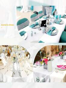 1pc White Damask Satin Tablecloth/Table Runner/Table Runner For Wedding/Party/Dining Decorations, Restaurant/Kitchen Dining - White - View 4