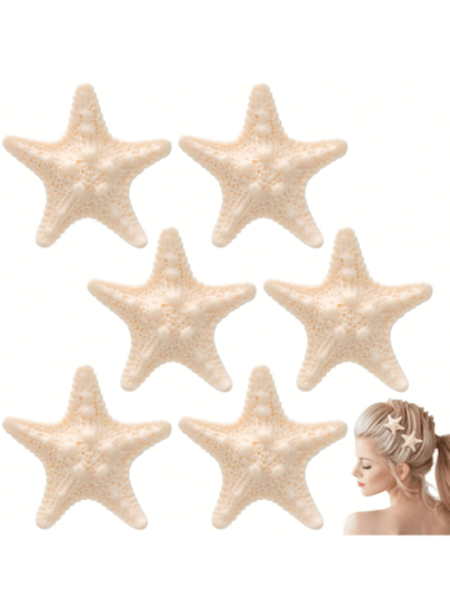 6 قطع مشابك شعر على شكل نجوم البحر الواقعية، مثالية للعطلات، مشابك شعر مخالب، مشابك شعر، أدوات مدرسية