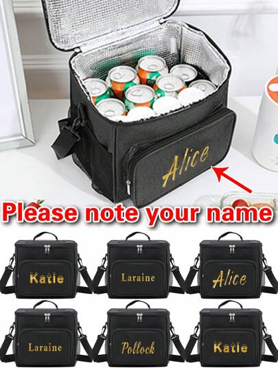 1 pieza Bolsa de almuerzo tipo bandolera personalizada de gran capacidad, personalizada en 4 tipos de letra, con patrón de nombre personalizado, bolsas refrigeradoras para hombres, estudiantes, bolsas de almuerzo térmicas con bolsillos laterales, bolsa bandolera, bolsa de hombro, iniciales de la A a la Z, patrón de oso, organizador portátil, bolsa de almuerzo aislada para la escuela, mujeres, bolsa de picnic, bolsa refrigeradora, caja de almuerzo aislante para la oficina y el trabajo