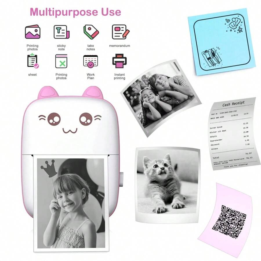 57mm mini portable thermal printer cat shapes lightweight wireless