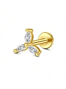 CIZME 1PC Gold Cubic Zirconia Cartilage Earrings, Lip Rings, Stud Piercing Jewelry For Cartilage/Tragus/Helix/Conch, Stainless Steel Helix Tragus Cartilage Earring For Women, 16G 20G Cartilage Earring, Helix Earrings Flat Back Cartilage Helix Conch Piercing Jewelry For Women, 16G 20G Tragus Earrings For Women, Flat Back Cartilage Earring Stainless Steel, Flat Back Stud Earrings Labret Conch Helix Cartilage Tragus Piercing Jewelry