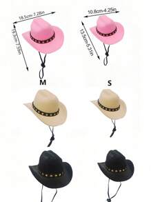 1入寵物牛仔帽，貓狗用配件，西部牛仔帽適用於節日拍照 - 棕色 - 查看 2