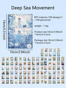 100入組浪漫花卉星球海灘風景主題啞面紙，120gsm | 复古星球設計紙可書寫剪貼背紙，尺寸5.51*3.94寸，適用於拼貼、手帳、創意項目