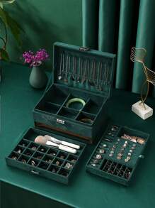 New Luxury Jewelry Storage Box, Elegant Dark Green Color, High-End Delicate Design For Necklaces, Earrings, Bracelets, Large Capacity Multi-Layer Storage Valentine's Day Sun Travel Cool Back To School - 彩色 - 查看 5