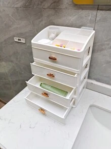 1pc 4-Layer White Cosmetic Storage Box, Desktop Storage Cabinet, Compartment Rack, Dormitory Dresser, Shelf, Dormitory Sundries, Plastic Basket, Storage Box, Drawer. - White - View 8
