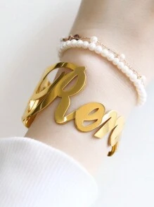 男士個性化姓名手鐲，時尚的不銹鋼手環，具有大開口，可定制書法字母手工手鐲，適用於家庭聚會、生日和聖誕禮物