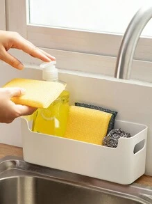 1pc Multipurpose Wall-Mounted Transparent Plastic Storage Rack, No-Drill Hanging Storage Box, Suitable For Kitchen Cabinets & Refrigerator Side - Clear - View 5