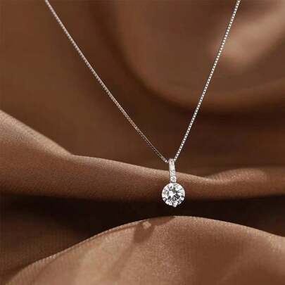 Geometric Light Luxury Necklace Simple Single Sparkling Diamond Pendant Collarbone Chain For Women, INS Style