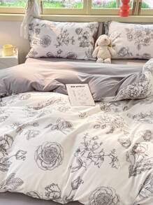4pcs Bedding Set, Simple & Fresh Style, Soft & Skin-Friendly, Including 1 Duvet Cover, 1 Bed Sheet And 2 Pillowcases, Suitable For Dorm, Bedroom, Multiple Sizes Available
