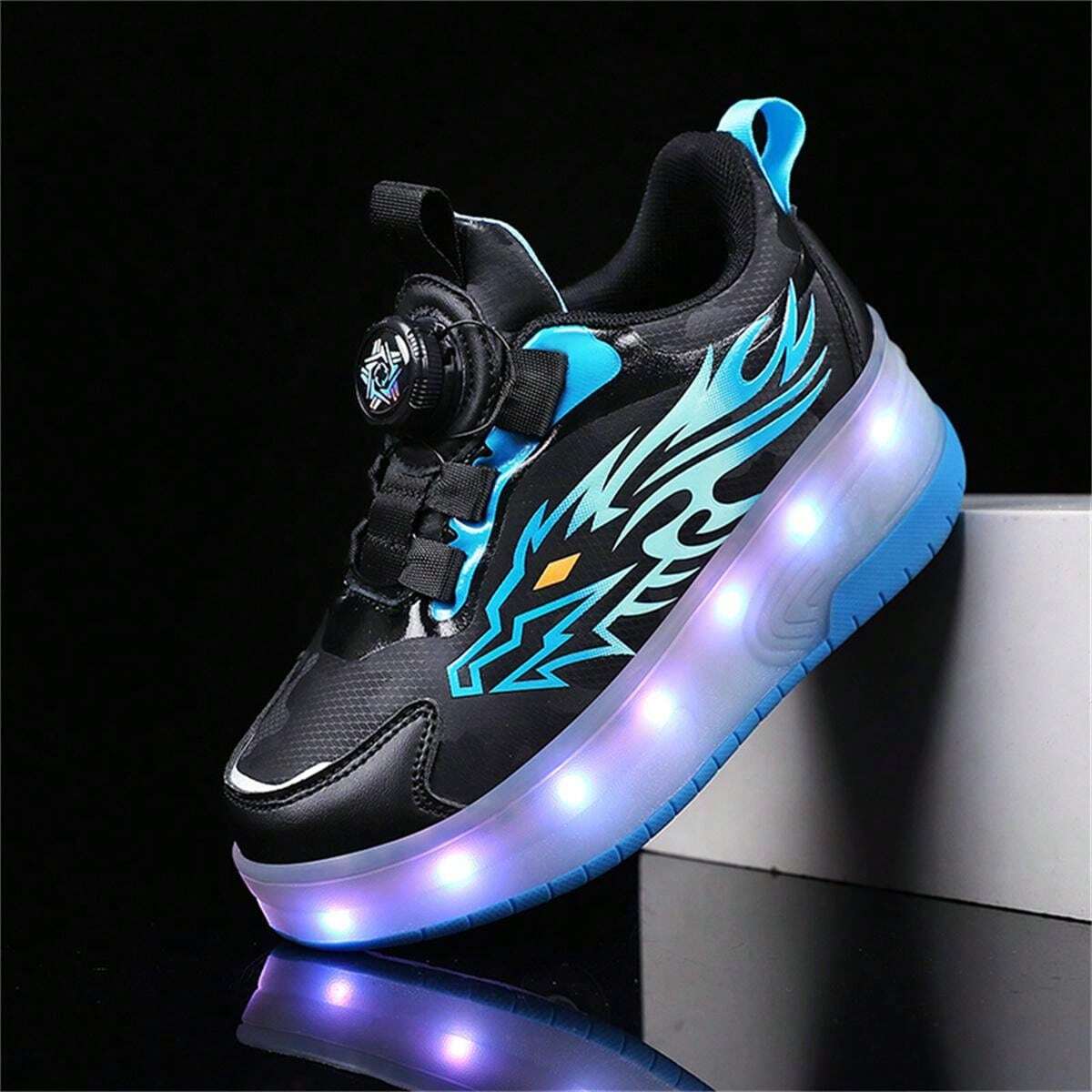 1pair Fashionable Boys' Lighted Roller Skate Shoes, Girls' 2Wheeled