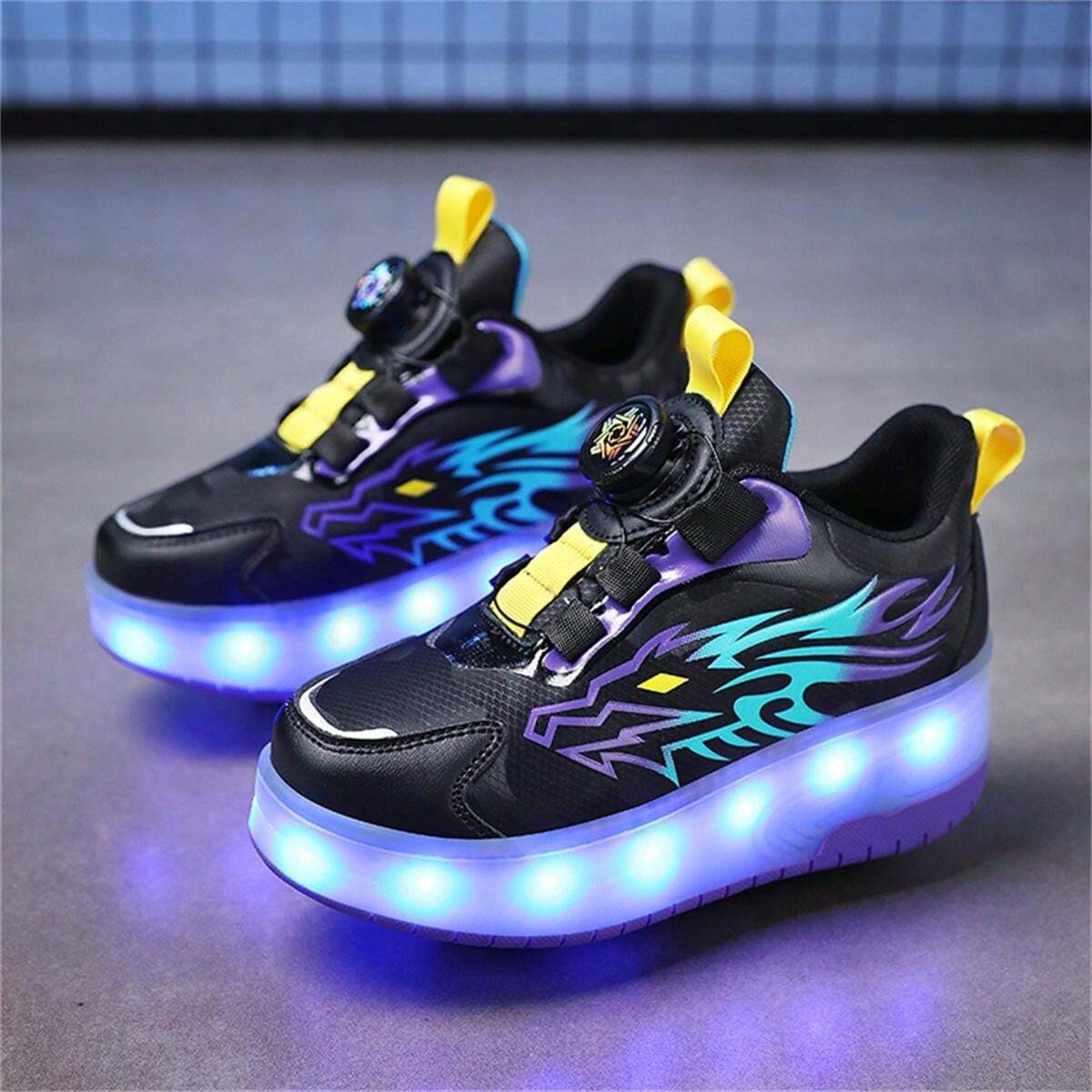 1pair Fashionable Boys' Lighted Roller Skate Shoes, Girls' 2Wheeled