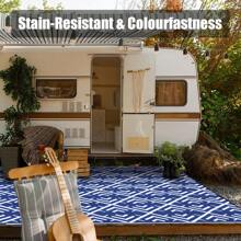 Outdoor Plastic Straw Rug, Waterproof Outdoor Rugs, Reversible Area Rug, Large Outside Carpet For Camping, Balcony, RV, Deck, Picnic, Beach - Maze (Blue + White) - View 3