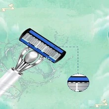 1入組具有6個六層不銹鋼刀頭的剃鬚刀，傳統風格，防滑且耐用，適用於日常面部護理和光滑剃鬚