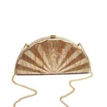 拿鐵大理石亞克力晚宴包袋，波浪表面，配金鏈，優雅晚宴手提包，適用於婚禮、演唱會派對和禮品 - 咖啡棕 - 查看 2