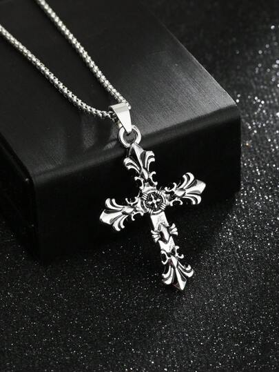 1pc European And American Cross Pendant Necklace, Retro Style  Jewelry, Non-Fading Men's Fashionable Summer Necklace For Both Genders, Hip-Hop Designed Sweater Chain Pendant, Apparel Accessory For Gifts Or Wholesale, Suitable For Daily Wear For Men