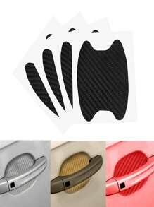 4pcs Car Door Handle Protection Stickers, Carbon Fiber Adhesive Film For Door Handle & Wrist Guard