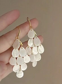 1 par de pendientes colgantes elegantes de borla con imitación de concha para playa y resort de moda - borla - Ver 6