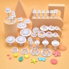 Mayúsculas y minúsculas Letras inglesas, Números Molde de pastel de fondant de silicona, Sello de prensa de primavera para galletas, Herramienta para hornear en la cocina del hogar y Decoración de pasteles - Azul y blanco - Ver 10