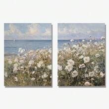 2入組海岸野花植物藝術海報復古夏季花卉風景油畫帆布印刷牆上畫，適用於宿舍、公寓、臥室、辦公室、客廳、現代家居裝飾，不含相框 - 杏色 - 查看 9