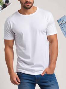 Playera Blanca, camiseta de hombre, playera blanca, unicolor, escuela, trabajo, date, fiesta,casual - Blanco - Ver 1