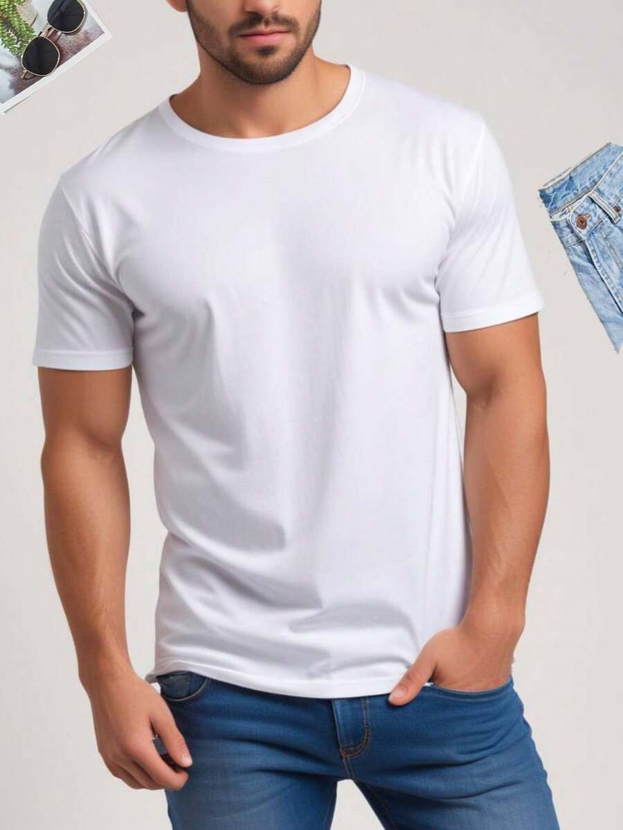 Playera Blanca, camiseta de hombre, playera blanca, unicolor, escuela, trabajo, date, fiesta,casual - Blanco - Ver 1