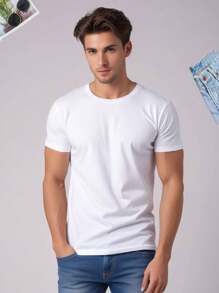 Playera Blanca, camiseta de hombre, playera blanca, unicolor, escuela, trabajo, date, fiesta,casual - Blanco - Ver 3