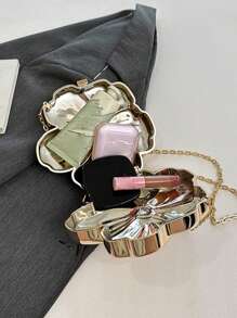 Women's Elegant Mini Flower Shaped Chain Crossbody Bag, Metallic Y2K Style Theme Party Shoulder Bag, Fashionable Novelty Shaped Bags, Versatile Small Mobile Phone Key Coin Purse, Portable Outdoor Travel Vacation Cosmetic Bags, Wear-Resistant Solid-Color Clutch Bag - Vàng - Xem 5