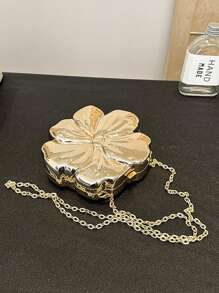 Women's Elegant Mini Flower Shaped Chain Crossbody Bag, Metallic Y2K Style Theme Party Shoulder Bag, Fashionable Novelty Shaped Bags, Versatile Small Mobile Phone Key Coin Purse, Portable Outdoor Travel Vacation Cosmetic Bags, Wear-Resistant Solid-Color Clutch Bag - Vàng - Xem 9