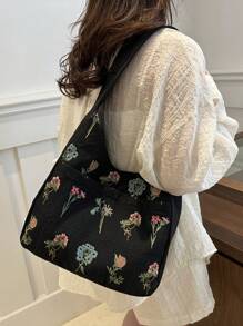 Quilted Floral Pattern Women's Xi Shoulder Bag - Black - View 6
