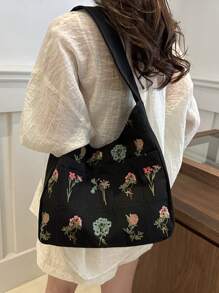 Quilted Floral Pattern Women's Xi Shoulder Bag - Black - View 2