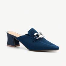 NEWBELLA Mousse Fit Pointed Toe Women Heeled Mules,Thick Heels Are Fashionable And Versatile, Suitable For Spring And Parties,Black Heels,Apricot Heels,Hot Pink Heels,Coffee Brown Heels - Màu xanh lam - Xem 1