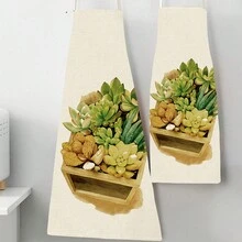 1入組3D圖案亞麻圍裙，設有花環/花籃/盒子圖案，適用於廚房烹飪及家居使用 - 彩色 - 查看 4