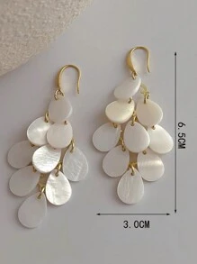 1 par de pendientes colgantes elegantes de borla con imitación de concha para playa y resort de moda - borla - Ver 5