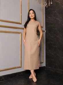 Women Dresses - 卡其色 - 查看 4
