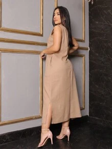 Women Dresses - 卡其色 - 查看 2