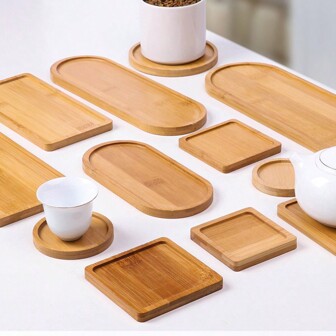 1pc DIY Blank Mosaic Bamboo Coaster, Unfinished Base Tray For Drinking Glasses, Planters, Artwork Plates (Round, Square, Oval, Rectangle, Tiles Not Included), For Potted Plants, Beverages, Resin Coaster Crafts, Home Office Decor, Coffee Tables, Wooden Coaster For Planters, Housewarming Gifts, Blank Coaster Bases In Various Shapes For DIY Mosaic Arts & Crafts Decoration