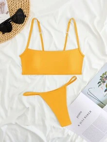 Bộ bikini hở lưng Bandeau gợi cảm 2 mảnh kèm quần lọt khe, nhiều màu - Màu vàng - Xem 2